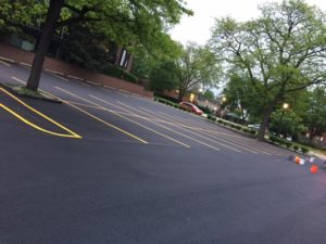 freshly painted parking lines on repaved parking lot