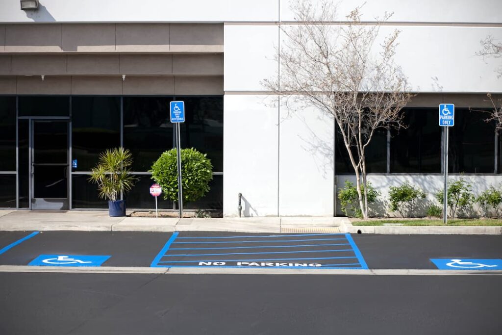 Freshly painted ADA compliant Parking Lot Striping in Southern California Parking Lot